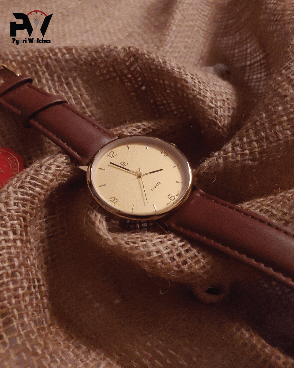Brown Leather Men's Watch with Gold Dial