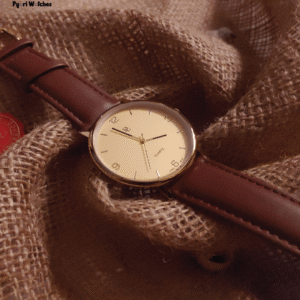 Brown Leather Men's Watch with Gold Dial