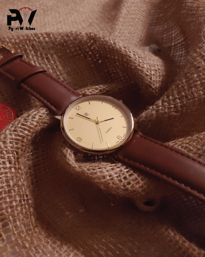 Brown Leather Men's Watch with Gold Dial