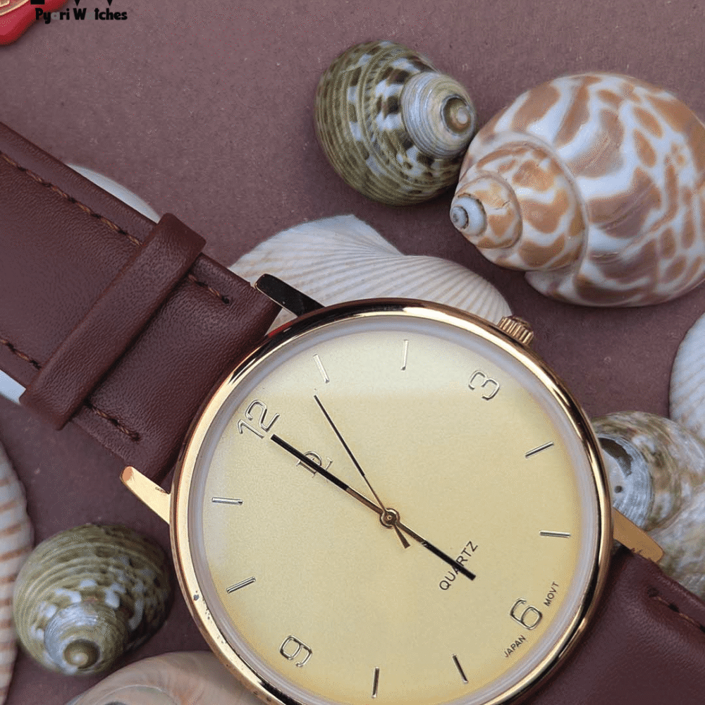 Brown Leather Men's Watch with Gold Dial