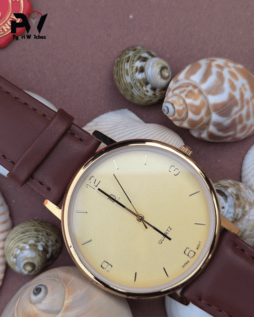 Brown Leather Men's Watch with Gold Dial