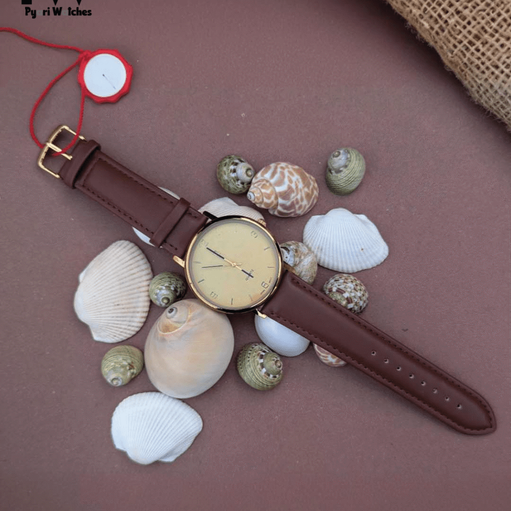 Brown Leather Men's Watch with Gold Dial