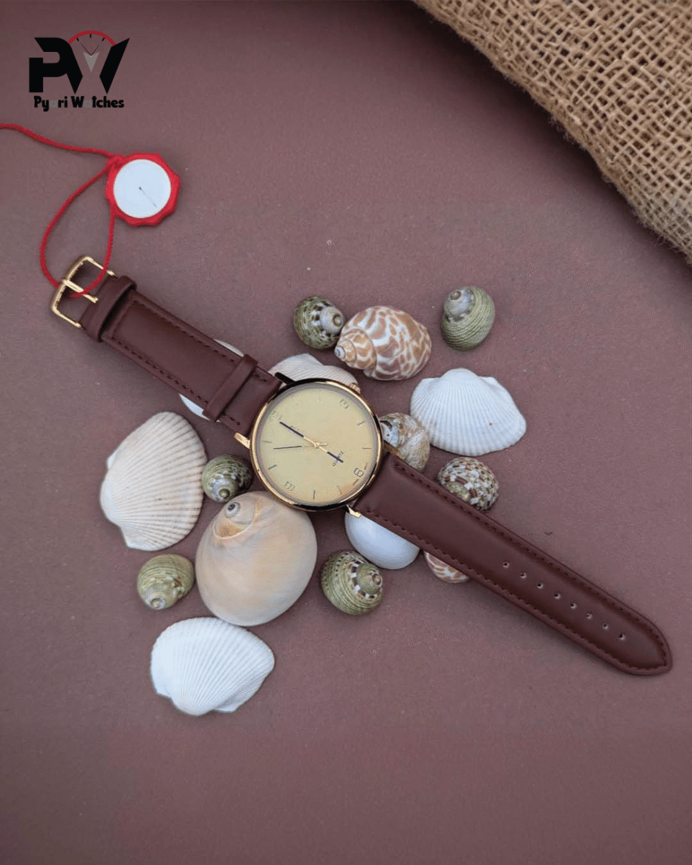 Brown Leather Men's Watch with Gold Dial