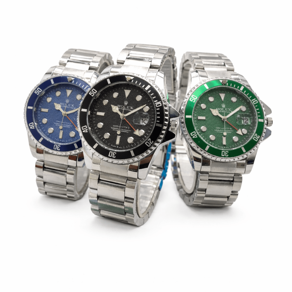 **Luxury men’s stainless steel diver style wrist watch with attractive dial colours and premium silver chain strap by Pyari Watches**